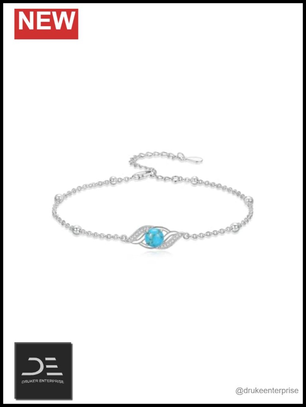925 Sterling Silver Infinity Anklet Natural Turquoise Beach Summer Jewelry
